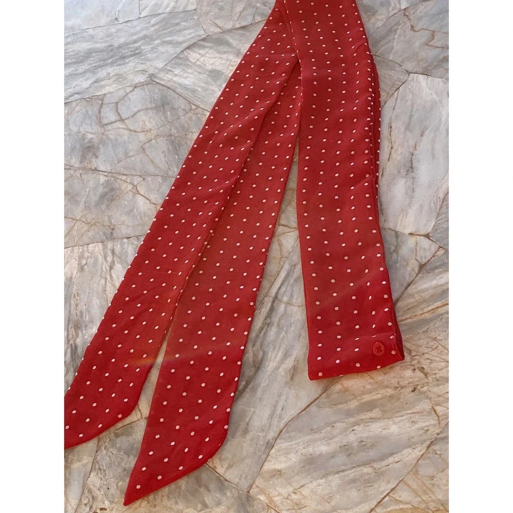 Vintage Style Red White Polka Dot Chiffon Skinny Scarf Neck Tie Retro Accessory